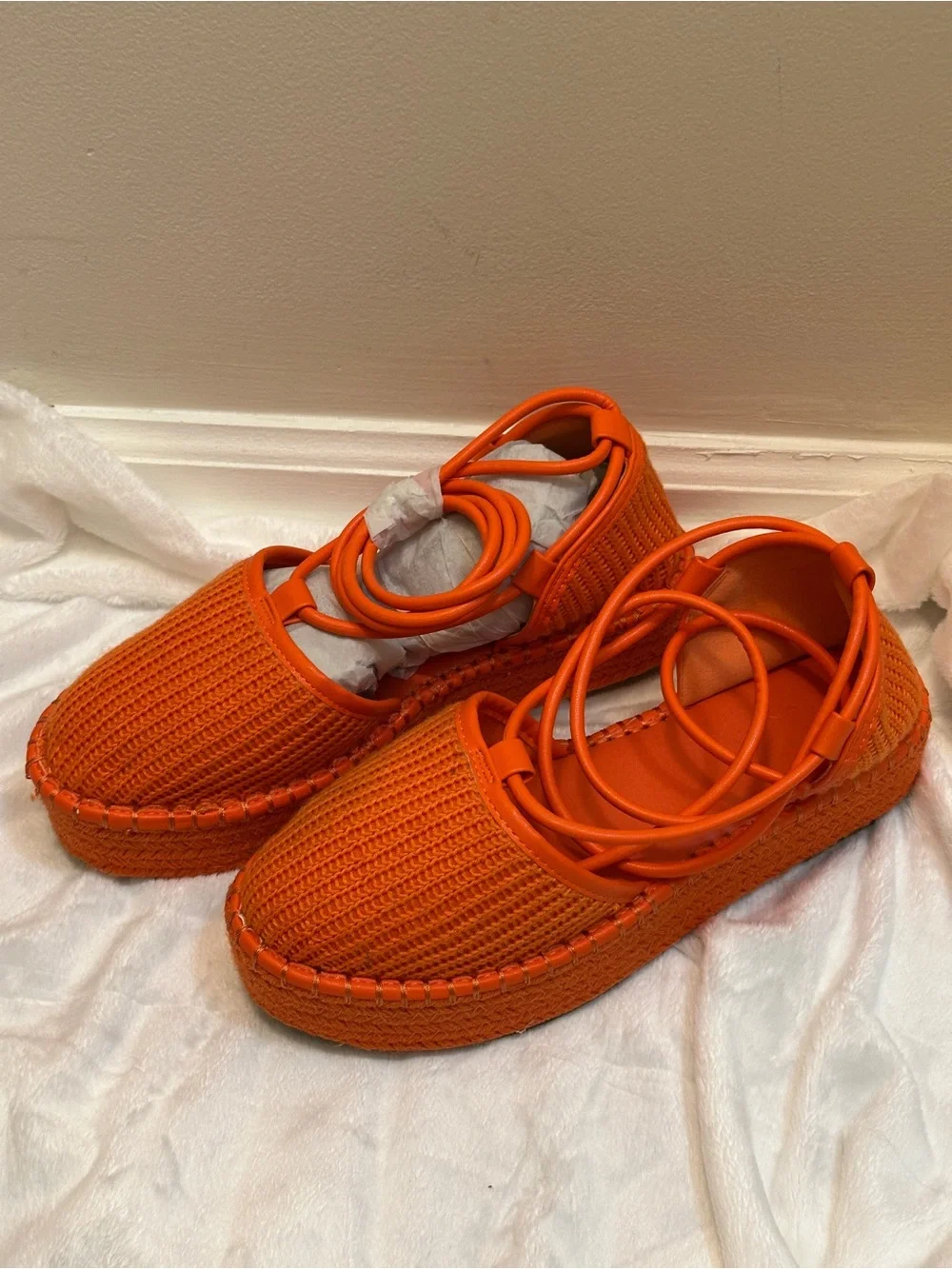 ASOS Design Orange Espadrilles Braided Strappy Round Closed Platform Sandals